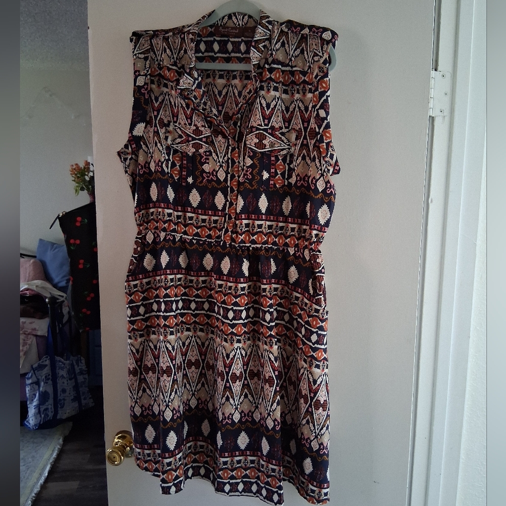 Sleeveless Patterned Dress Plus Size 2X